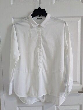 NAYA White Cotton Blend High-Low Hem Tunic Shirt Blouse  Minimalist Office  4